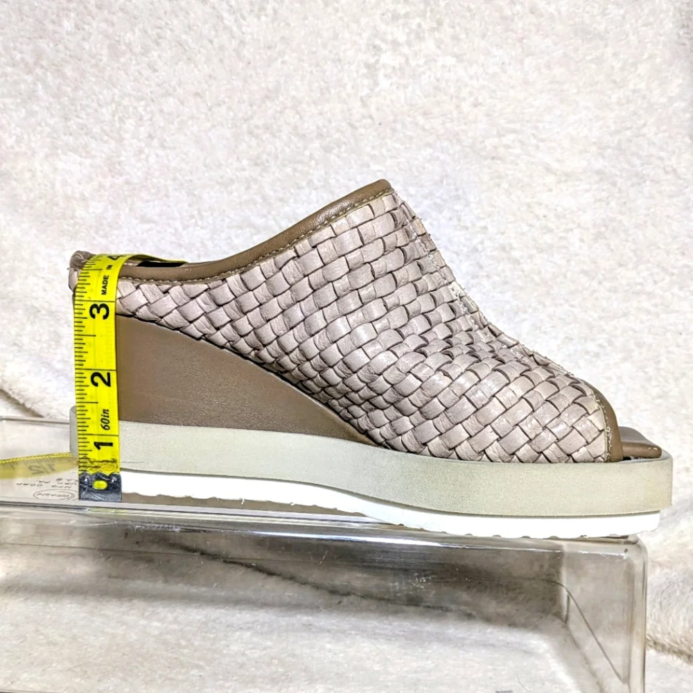 Patrizia Bonfanti Taupe Wedge Woven‎ Leather Chunky Slide, sz 36 (5.5-6)
